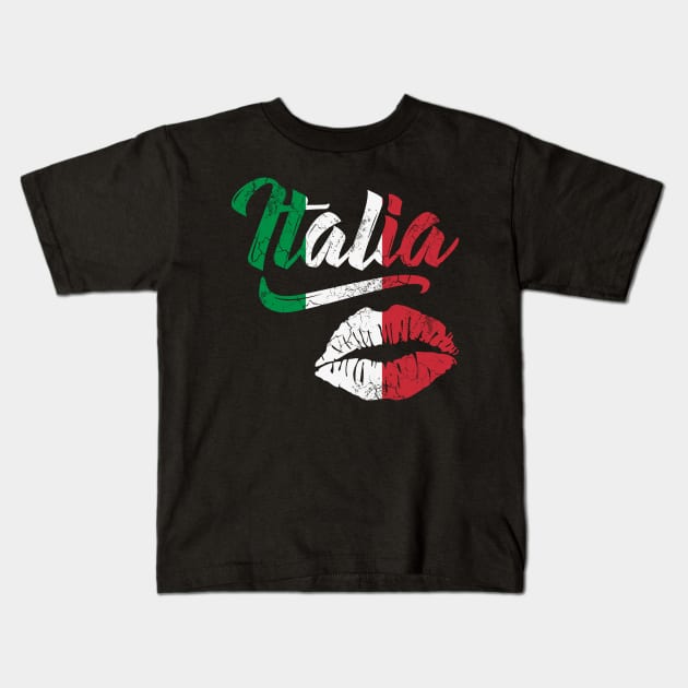 Italia Lips Kiss Flag Italy Italian Italiano Kids T-Shirt by E